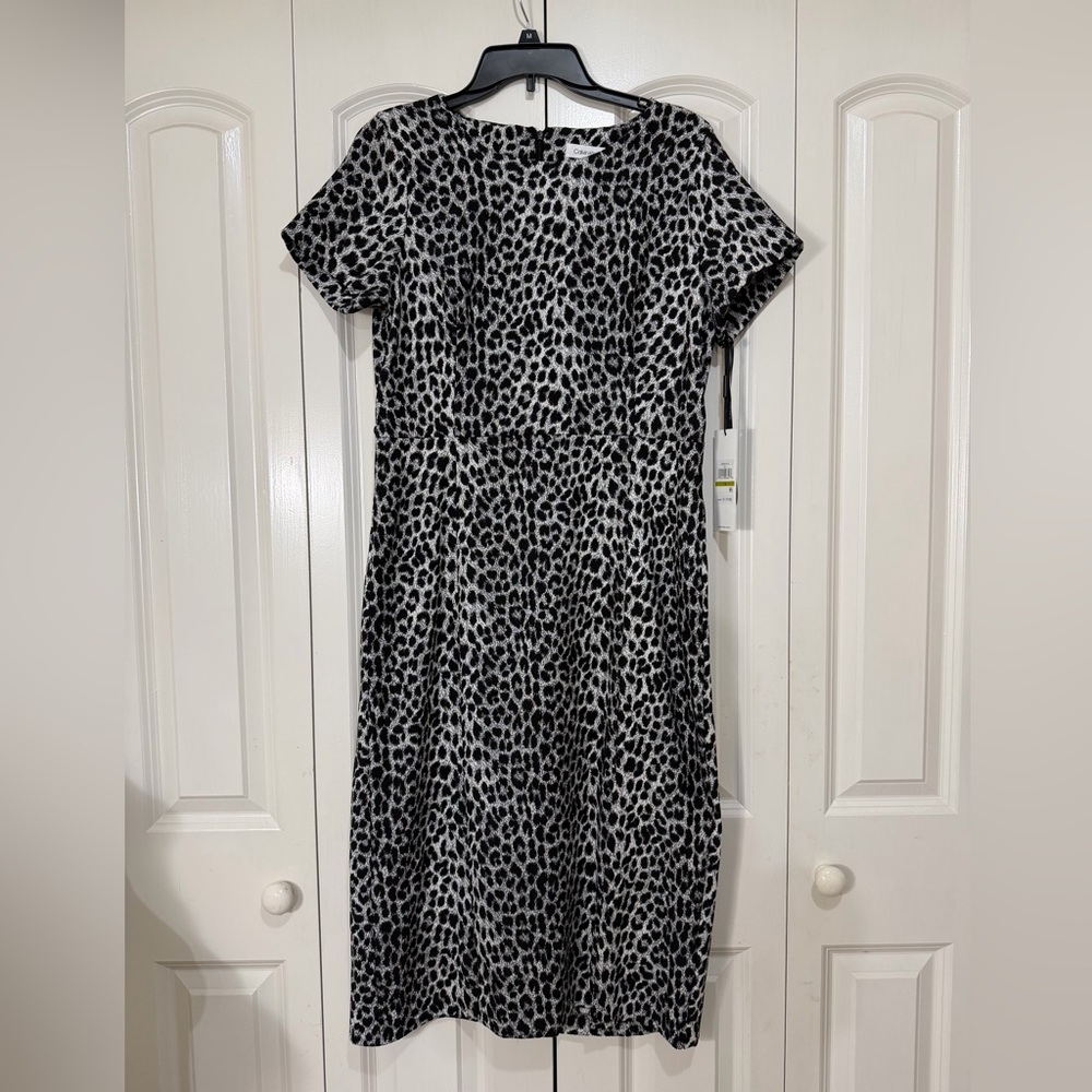 Calvin Klein Black and White Animal Print Midi Dress